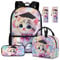 ASQVTIFE 4 Piece Cat Backpack Set for Children Girls Schoolbag with Insulated Lunchbox Pencil Case Cute Cat Bookbag for Girls Ages 8-14 Large Capacity Hiking Rucksack with Adjustable Strap