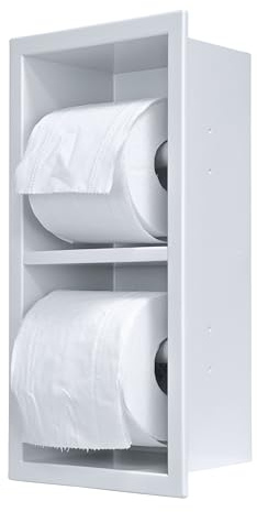 IKITRAEE Porte-Papier Toilette encastré dans Le Mur, Double Porte-Rouleau de Papier Toilette en Acier Inoxydable avec étagère, Blanc Mat