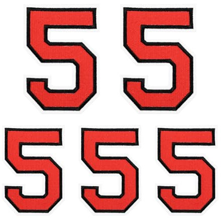 sourcing map Iron on Number Patches 4.4/3.1 Number 5 Iron on Embroidered Patch Sew on Number Stickers Applique for Repairing Clothing Jeans Shoes Hats DIY(Red, Pack of 5)
