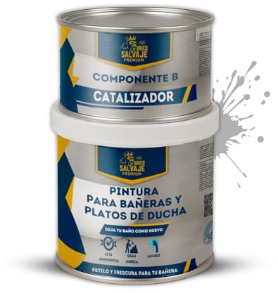 BRICOSALVAJE Pintura para Bañeras y Platos de Ducha de Poliuretano | 750 ml (600+150 ml) | Acabado Cerámico Brillo | Renovación sin Obras | Impermeable y Resistente (Piedra Serena)