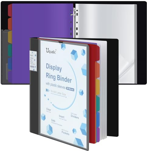 Uquelic Präsentationsbuch, Ringbücher mit 80 klarsichthüllen A4 glasklar (50 Mikron) und 6 bunten PP-Trennblättern, Ordner Organizer für Dokumente, Urkunden, Individuell Gestaltbares Cover