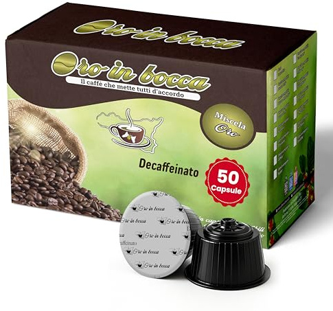 Oro in Bocca 50 Capsule Caffè Decaffeinato Compatibili con Nescafé Dolce Gusto, Caffè Espresso Decaffeinato 70% Arabica 30% Robusta, Gusto Morbido e Bilanciato, Aroma Dolce, Made in Italy (50, DEK)