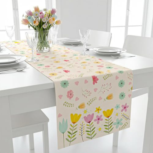 Seutgjie Tischläufer Frühling Blumen Sommer Deko Tisch für Ostern Geburtstag Hochzeit 180x35 cm