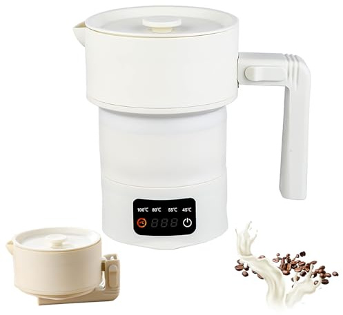 Hervidor Eléctrico Plegable de Viaje, Hervidor de Agua Plegable de Silicona 600 ml para Acampada, Actividades al aire libre, 4 Ajustes de Temperatura, Resistencia de Acero Inoxidable 304, Sin BPA