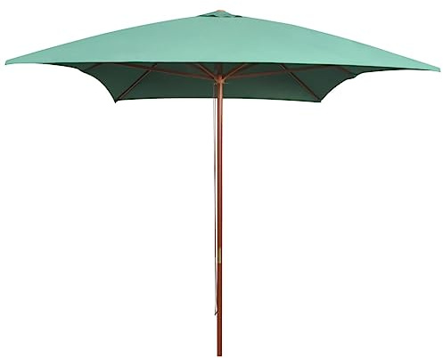 Parasol rectangulaire - 200 x 300 cm - Vert - Mât en bois dur - Aspect teck - Protection solaire stable et UV - Pour jardin, terrasse, extérieur - Toit solaire durable - Hauteur : 2,5 m - Facile à