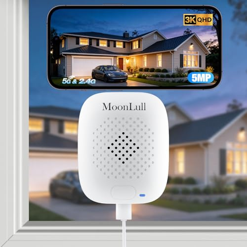 MoonLull SafeView Window Camera,5MP 3K Security Camera with Colour Night Vision,AI Motion Alert,Anti-Glare Window Cameras for Home Security,2.4/5GHz WiFi,Tool-Free,No Monthly Fees-Just Use an SD Card