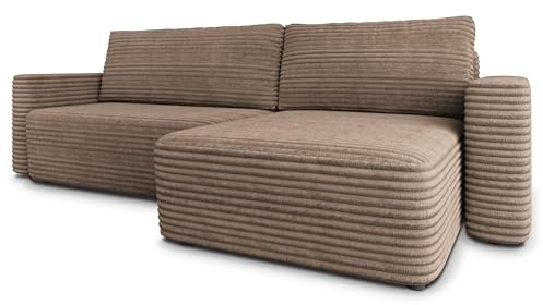 Masseno Ecksofa TELIN T mit Schlaffunktion L-Form, Modern Sofa mit Bettkasten, Wohnzimmersofa, Couch, Soffa, Bettsofa, Couchgarnitur - Beige, TILIA 17