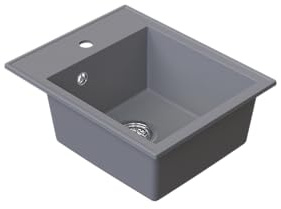 HOMEVELLO Spülbecken PIXEL Einbecken Granitspüle 40x50x18,5cm Grau, Hochwertige Küchenspüle mit Siphon, Überlauf, Pflegeleicht, Kratzfest, Moderne Design, Perfekt für jede Küche