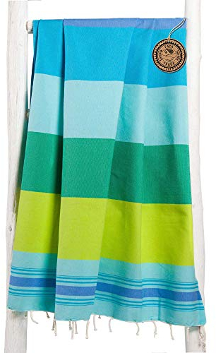 ZusenZomer Fouta Hamamtuch XXL Extra Groß 200x200 - Hamam Badetuch Handtuch Hamam-Tuch XXL - 100% gekämmte Baumwolle - Fair Trade Hamamtücher (Türkis, blau und grün)