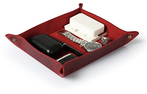 Londo Vassoio Organizer in Pelle: 20x24x5 cm, Portafogli, Chiavi, Orologi, Telefono - Rosso