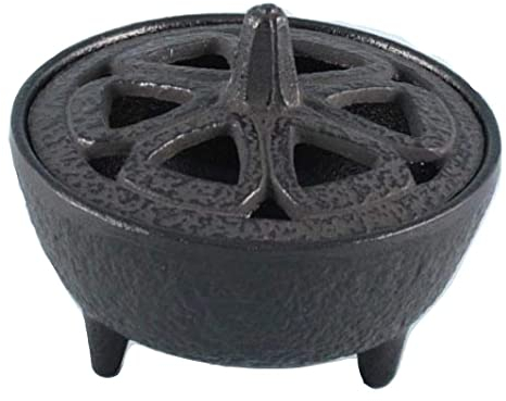 Lotus Design Incense Holder, Burner, Cast Iron, Black,
