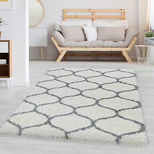 Carpettex Hochflor Teppich Wohnzimmer Shaggy Flokati Modern Skandinavisch Design 140 x 200 cm Creme - Schlafzimmer Weich Flauschig Waschbar Küche Esszimmer - Langflor