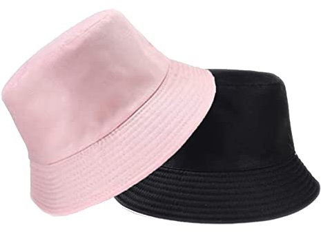 B-HOT Chapeau de Seau Double Face Bob d'Eté Pliable Chapeau de Soleil Réversible pour Pêche Chasse Randonnée Voyage Noir/Rose