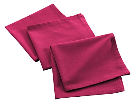 Douceur d'Intérieur, 3 Serviettes de Table (40 x 40 Cm) Mistral Fuchsia, Coton Recyclé