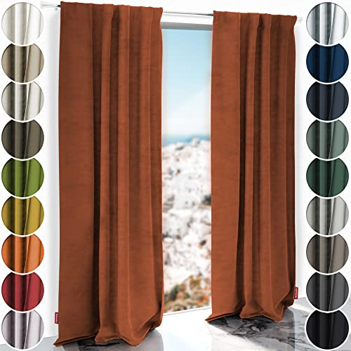 Schuette® Verdunkelungs-Vorhang Gardine mit Tunnelband ● Millenium Velvet: Marmalade (Orange) ● 130x135cm Höhe x Breite (1 Stück) ● Knitterfrei Pflegeleicht Thermo Blickdicht & stark Abdunkelnd