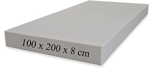 Plancha de Goma Espuma de Poliuretano de Alta Densidad HR - (100x200x8cm) - Ideal para Tapizar, Sofás, Colchones y Relleno de Cojines - Color Gris - Homedi