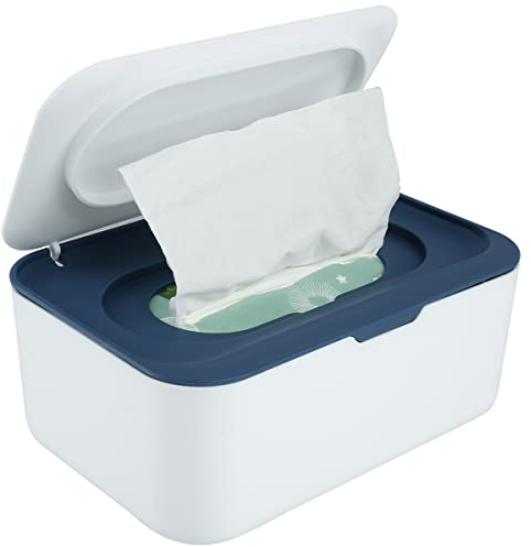 JTWEB Wet Wipes Dispenser Box, Baby Wipes Dispenser Toilet Wipes Dispenser Box Dry Tissue Box Cover Holder Keep Wipes Fresh with Lid Seal Dustproof Tissue Storage Box Case(navy blue)
