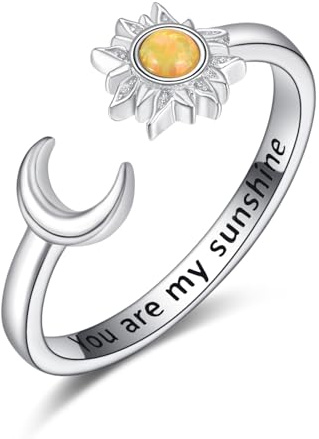 KINGWHYTE Opal Ring 925 Sterling Silber Sonne und Mond Ringe für Frauen Einstellbare Ringe Opal Schmuck Geschenke für Damen Frauen Teen Mädchen
