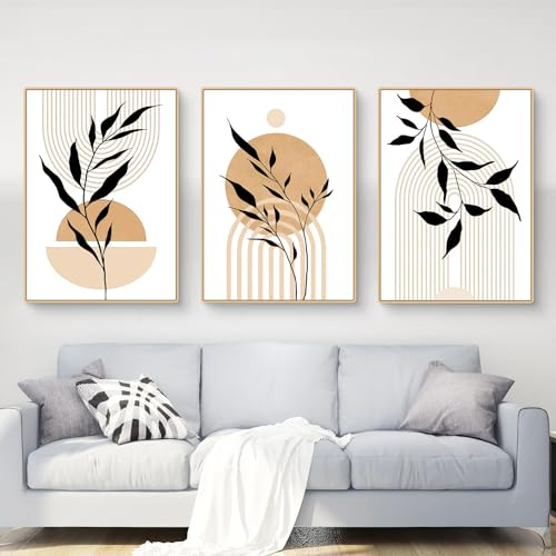 Martin Kench 3-teiliges Poster Set, Boho Blätter Bilder Set Abstrakt Wandbilder Wohnzimmer Dekoration Kunstdruck Leinwand Kunstposter für Wohnzimmer Schlafzimmer (ohne Rahmen) (J,50x70cm)
