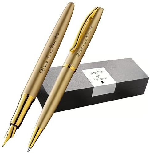 Pelikan Schreibset Jazz® Noble Elegance K/P36 Kugelschreiber und Füllhalter mit Gravur Geschenk - einzigartige Stifte mit Namen - personalisierte Geschenke (Gold Gelb)