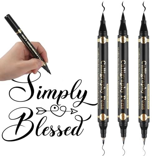 Reastar Kalligraphie Stifte, 3 Stück Doppelköpfige Handlettering Stifte, Schwarz Kaligraphiestift, Calligraphy Set für Anfänger Bullet, Journal, Unterschrift, Zeichnung