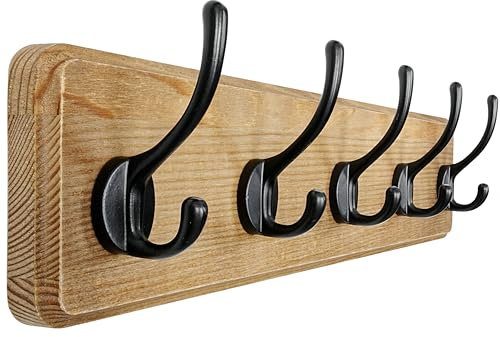 Dseap Coat Rack Wall: Patented, Heavy-Duty, 5-Double-Hooks Wooden Wall Mounted Coat Rack Coat Hanger Hook Rail for Winter Coats Hat Jacket Clothing, Weathered Brown