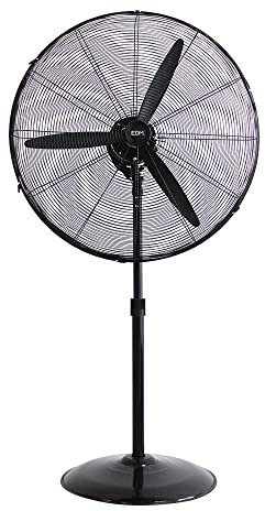 Ventilador oscilante de pie industrial, elegante en negro. Potente de 180W, aspas de 60 cm y altura regulable de 117 a 156 cm. Perfecto para climatizar grandes espacios con comodidad.