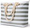 KALIDI Große Strandtasche mit Reißverschluss Wasserdicht Badetasche Strandtasche XXL Familie Beach Tote Bag mit Reißverschluss Große Shopper Damen Sporttasche Schultertasche, Streifen Grau