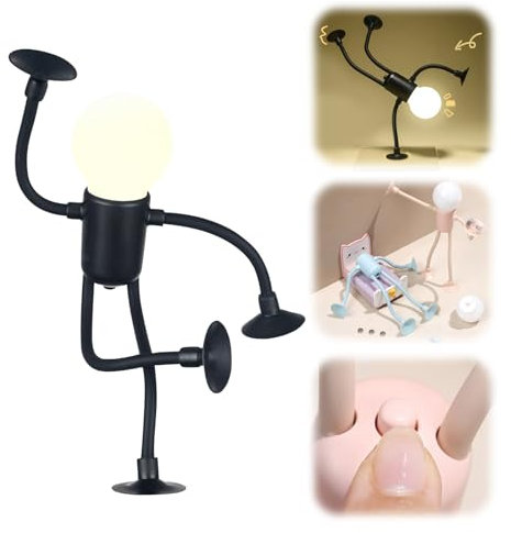 Lustig Oktopus Nachtlicht, Mini Led Tischlampe mit Saugnapf, Leselampe Biegbar & Tragbar, Nachttischlampe Batteriebetrieben, Niedlich Schreibtischlampe für Desktop Wand Deko (Sportler,Schwarz)