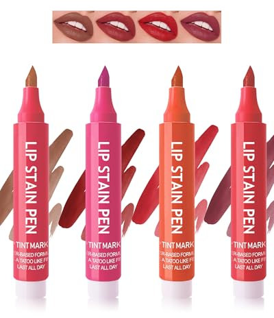 Lip Stain Pen Set Wasserfester-4Pcs Smooth Matte Lipliner Pencil Tattoo Long Wear, Hochpigmentierter Wischfest Lippenstift Lip Liner, Natürlicher Tattoo Effekt Lip Makeup Pencil, Geschenke für Frauen