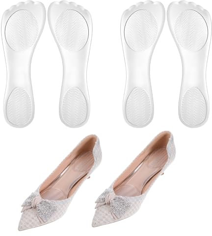 YBEATY Lot de 2 paires de semelles à talons hauts - Coussinets en gel transparents - Antidérapants - Autocollants - Confortables - Pour femme - Ballerines - Bottes - Douleurs à la voûte plantaire
