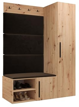 Mirjan24 Garderoben-Set Mapreni II, Schuhschrank + Kleiderhakenbrett + Kleiderschrank Gepolstertes Paneel/Wandpaneel Kleiderhaken Flurgarderobe Wandgarderobe (Artisan Eiche, Manila 04)