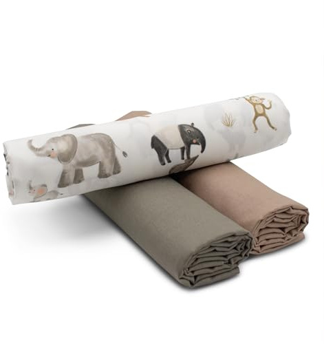 VmG-Store 1,5m Baumwollstoff Set Designstoff + 2x Uni farblich abgestimmt 100% Baumwolle Material Auswahl (Safari Tiere Set49)
