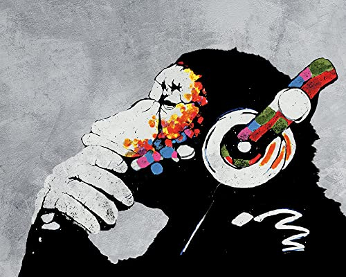 1art1 Streetart Poster Banksy AFFE mit Kopfhörern, Musik Kunstdruck Bild 50x40 cm