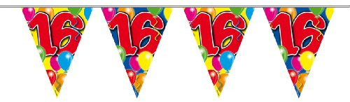 1 WIMPELKETTE L: 10 m 16.Geburtstag GIRLANDEN PARTY DEKO