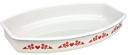 Münder-Email Emaille Auflaufform/Brotkorb - weiß mit Herzmotiv - 29,9cm x 19,2cm