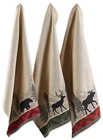 DII Baumwoll-Jacquard-Geschirrtücher, 50,8 x 71,1 cm, 3 Stück, dekorative Geschirrtücher für den täglichen Gebrauch, Küche, Kochen und Backen, Spaziergang im Wald