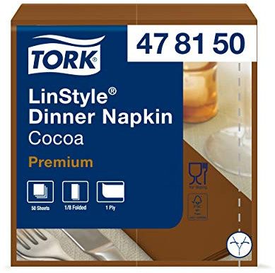 Tork 478150 Linstyle Premium Dinnerservietten Kakao 1/8-Falz/Papierservietten stoffähnlich & saugfähig / 1-lagig/Premium Qualität / 12 x 50 (600) Airlaid-Servietten / 39 x 40 cm (B x L)