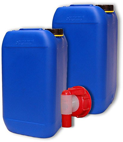 Wilai GmbH Lote de 2 bidones de Polietileno/Jerrycan 15 L Azul HDPE + 1 Grifo aeroflow DIN 61 Calidad alimentaria (2x22246+22010)