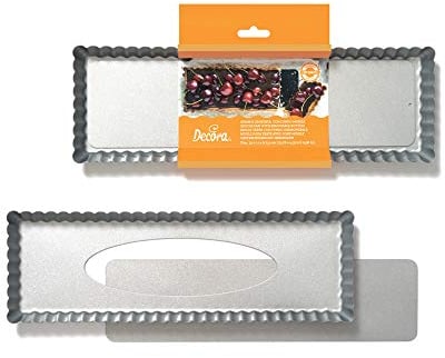 DECORA 0070026 0070026-Molde para Tarta Antiadherente Rectangular con Fondo móvil, 35 x 11 x 2,5 cm, Acero aleado, Gris