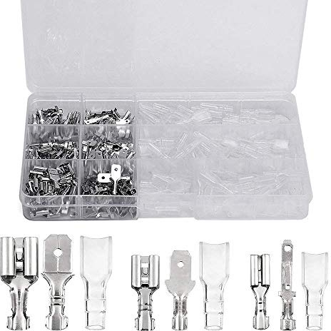 Gasea 270pcs Male Female Spade Connector, 2.8/4.8/6.3mm Spade Wire Crimp Terminal Connector Quick Splice Crimp with Insulating Sleeve Kit