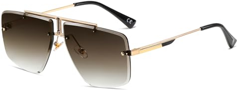 SHEEN KELLY Retro Quadratische Sonnenbrille - Männer & Frauen, Randlose Metall Sonnenbrille, Vintage Mode