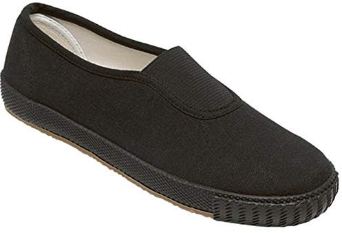 Boys Girls Unisex Adult School PE Gym Sports Pumps Plimsolls Shoes (Slip ON UK 5) Black