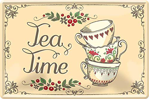 Plaque métallique décorative avec inscription « Tea Time » - 20 x 30 cm