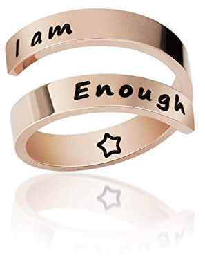 AILUOR Inspirational Ring, Edelstahl Gravur Ring Einstellbare Inspirierender Schmuck Einstellbare Persönlichkeit Ermutigung 'Keep Going' für Männer, Frauen, Jungen, Mädchen (I am Enough-Rose gold)