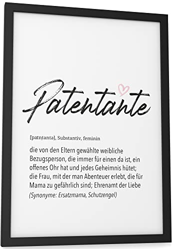 Papierschmiede® Herz Definition: Patentante, DIN A4 (ca. 21x30 cm), Poster für Wohnzimmer, Schlafzimmer, Wandbild Wanddeko Geschenk Taufe - ohne Rahmen