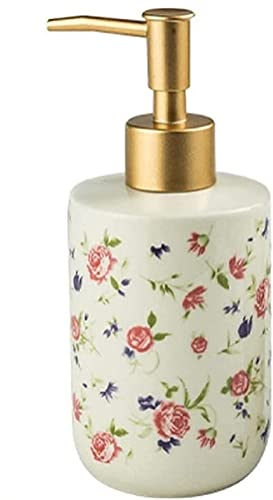 FülleMore Lotionspender Küche Bad Seifenspender aus Keramik Süß Rosen Blumen Muster Flüssigseifenspender 320ml Nachfüllbar Pumpseifenspender Duschgel Shampoo Spender (Kleine Rose)