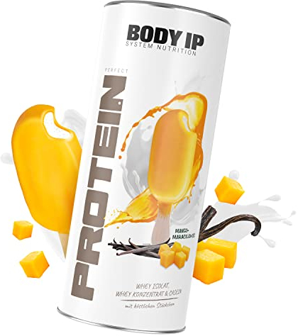BODY IP Perfect Protein Pulver | dein Süßigkeitenersatz | Mango-Maracuja-Eis | Whey Isolat, Whey Konzentrat & Casein | hoher BCAA Anteil | 30 Portionen | Protein Shake für Muskelaufbau | 750g