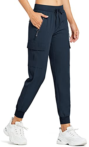 Comallan Damen Cargo Jogginghose Leichte, schnell trocknende Wanderhose Sportlich Workout Lounge Casual Outdoor Hose-Marineblau S