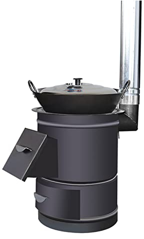 Estufa de leña portátil de acero perforado para uso interior y exterior, estufa de calefacción, con chimenea y olla de hierro, 46 cm